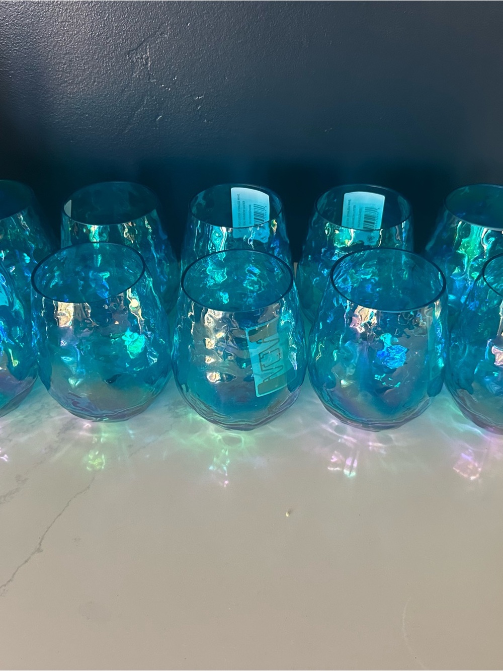 Better Homes&Gardens plastic Iridescent Blue Stemless Wine Glasses - Set of 10
